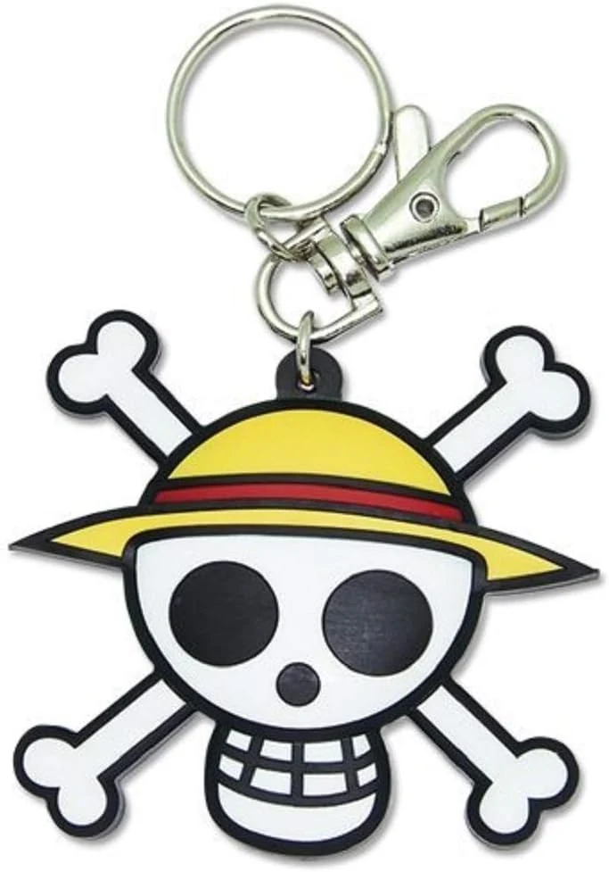 HLXFF3 One Piece: Pvc Keychain Luffy's Jolly Roger Straw Hat Pirates Logo