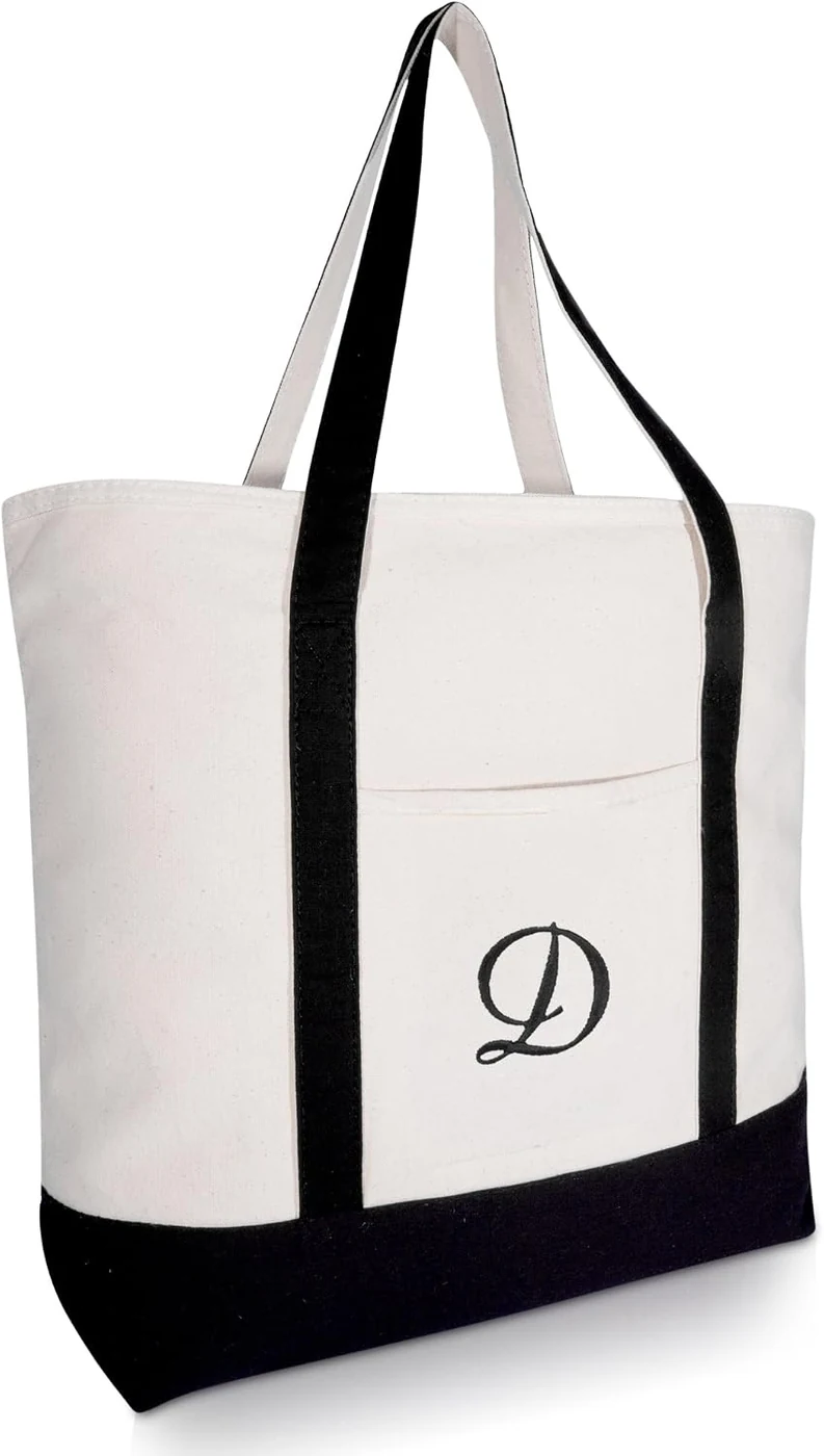 DALIX Personalized Tote Bag Monogram Black Initial