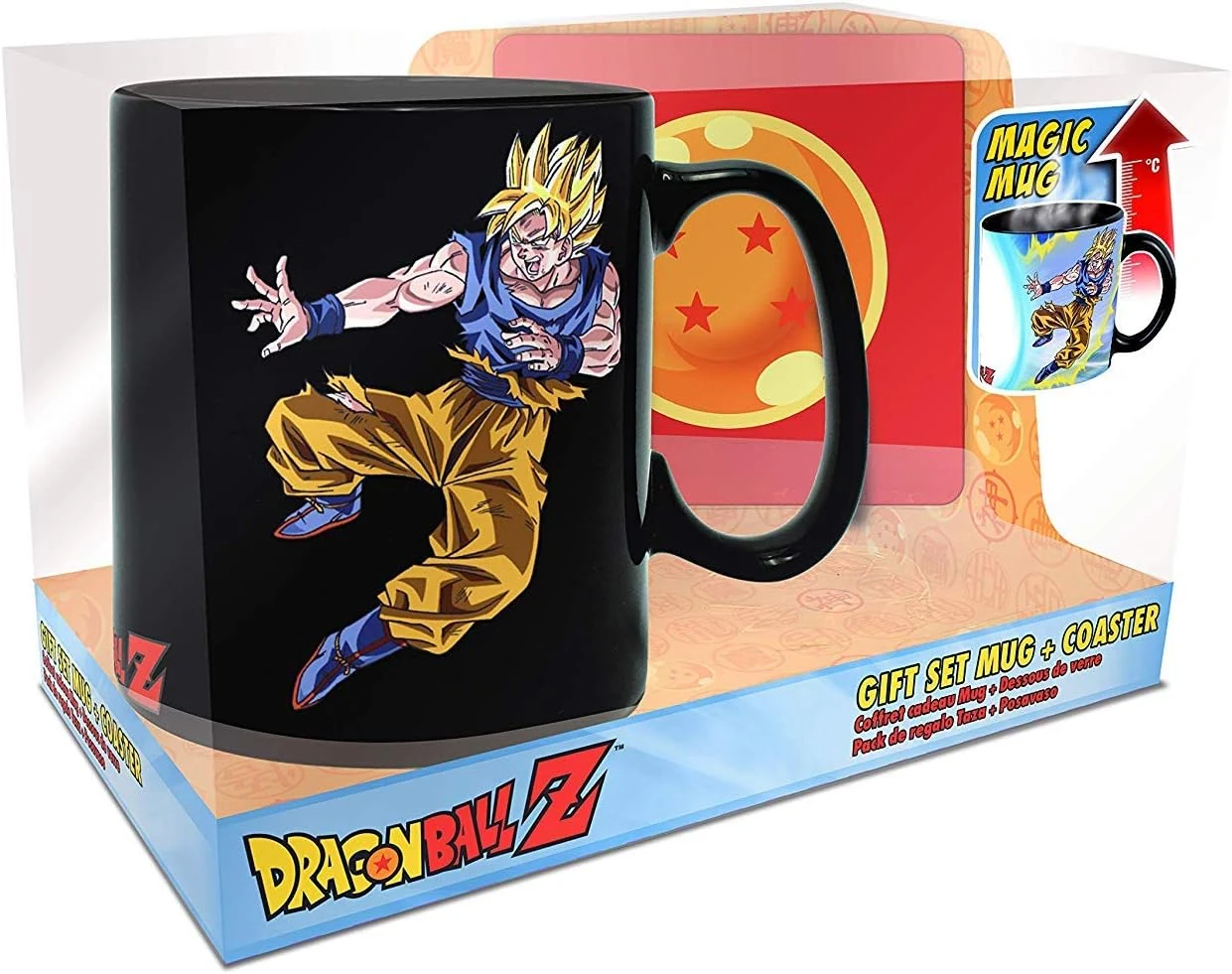 ABYSTYLE Dragon Ball Z Goku vs Buu Heat Change Mug and Coaster Dragon Ball Z Mug Heat Reactive Anime Merch Gifts for Men Anime Coffee Mug 16 Fl Oz Ceramic Officially Licensed Manga Collectible