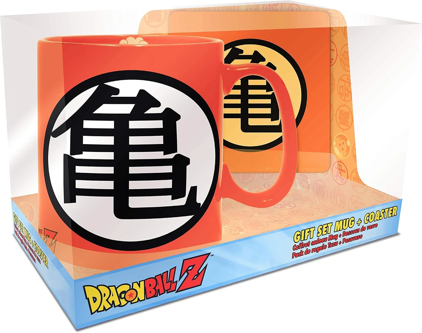 ABYSTYLE Dragon Ball Z Goku Symbols Gift Set Includes (1) Ceramic Coffee Mug 11 Fl Oz and (1) Coaster Anime Manga Drinkware Home Kitchen Merch Gift