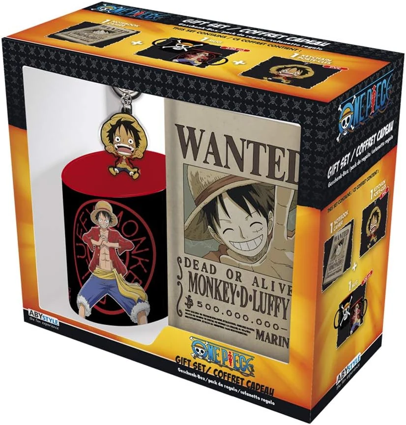 ABYstyle One Piece Monkey D. Luffy Black Gift Set Includes 11 Oz. Mug, Hardcover Notebook, and Keychain Anime Manga Drinkware Accessories 3 Pcs