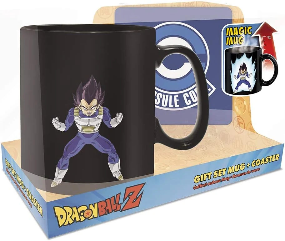 ABYSTYLE Dragon Ball Z Vegeta Heat Change Mug 16 Fl Oz and (1) Coaster Capsule Corp Anime Manga Drinkware Home & Kitchen Merch Gift