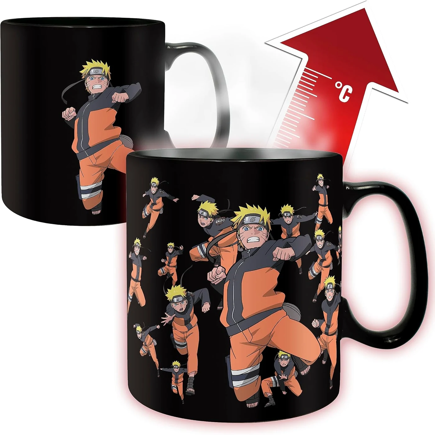 ABYSTYLE Naruto Shippuden Naruto Clone Jutsu Heat Change Ceramic Color Changing Coffee Tea Mug 16 Oz. & Coaster Gift Set Anime Manga Drinkware Home & Kitchen Gift 2 Pcs
