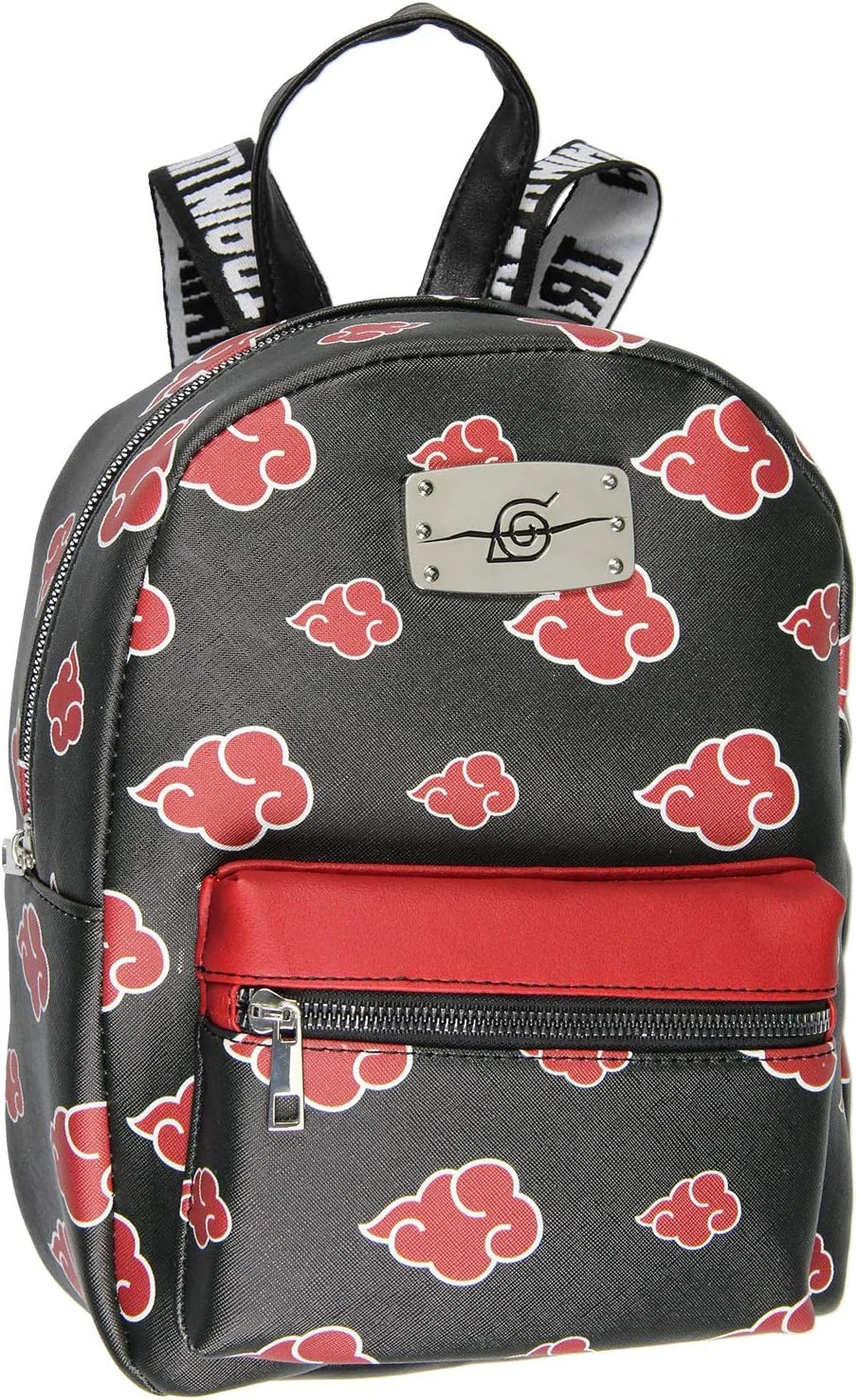 Bioworld Naruto Akatsuki Sasuke Red Cloud Anti Leaf Faux Saffiano Leather Mini Backpack Bag