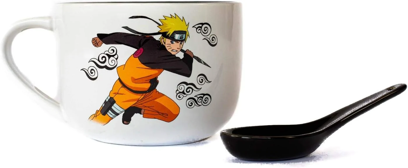 Naruto Anime Ceramic Soup Mug with Spoon - Awesome 20 oz Coffee & Tea Cup for Both Hot & Cold Beverages for Home, Office & Restaurant - Best for Cappuccino, Cocoa, Cereal, Chocolate & Warm Butterbeer