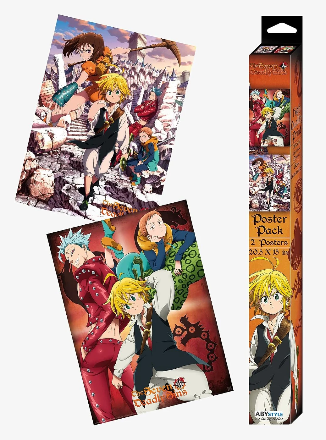 ABYSTYLE The Seven Deadly Sins Unframed Boxed Poster Set 15" x 20.5" Includes 2 Posters Featuring Meliodas, Ban, King, & Diane Anime Manga Wall Art Prints for Bedroom Office Room Decor