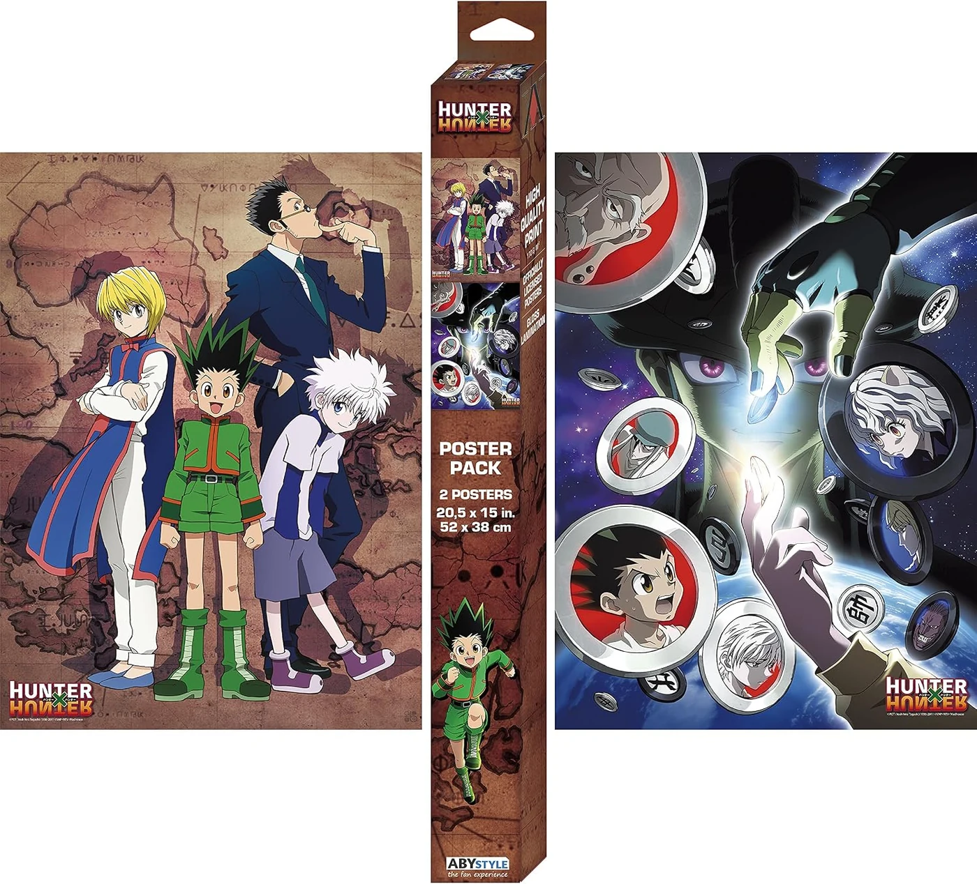 ABYSTYLE Hunter X Hunter Boxed Poster Set Includes 2 Unframed Mini Posters 15" x 20.5" featuring Gon, Killua, Leorio, Kurapika, Mereum, Neferpitou Anime Manga Wall Art Room Décor