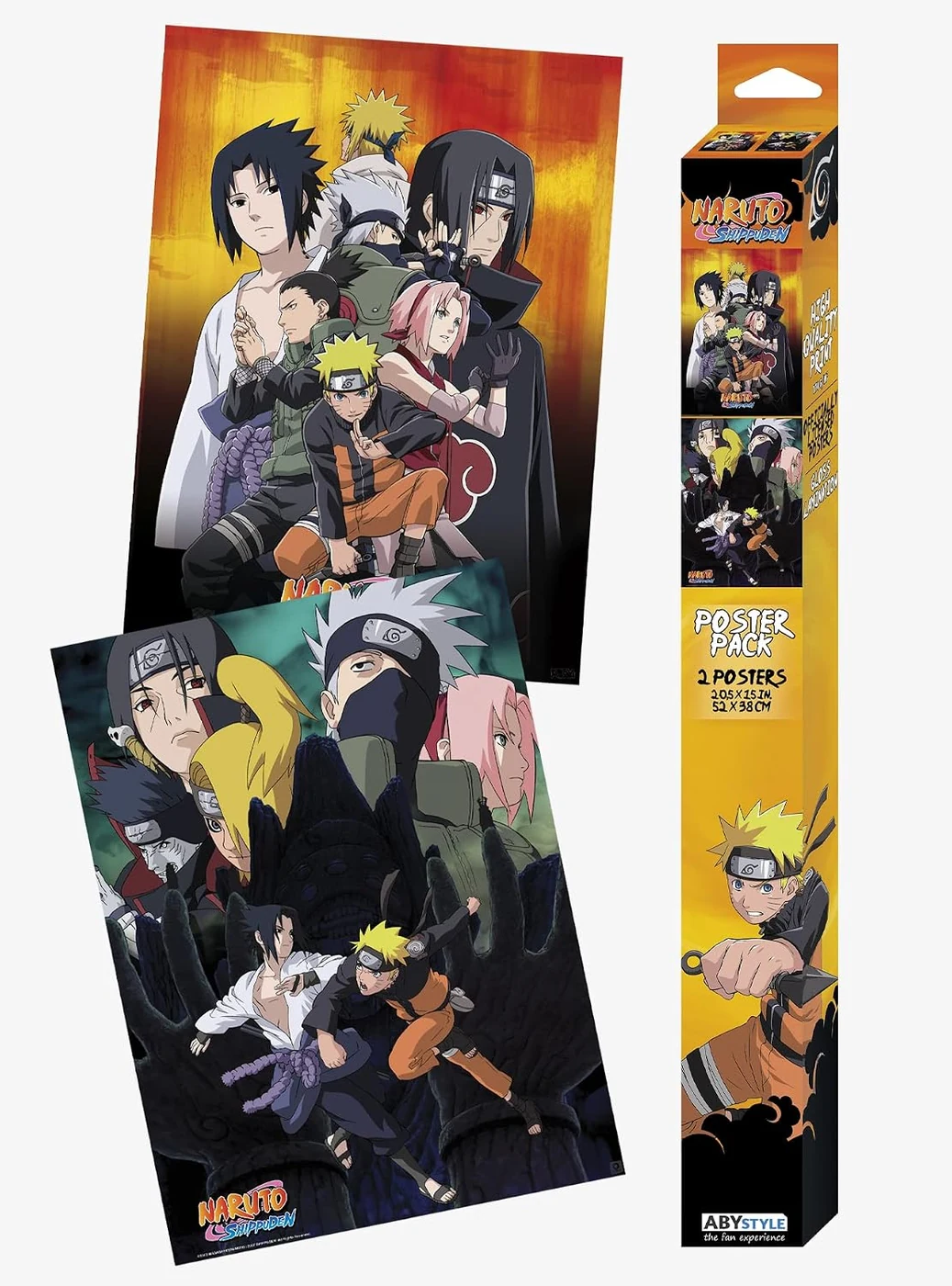 ABYSTYLE Naruto Shippuden Shinobi Boxed Poster Set Includes 2 Unframed Mini Posters 15 "x 20.5" Featuring Naruto, Sasuke, Sakura, Kakashi & Itachi Anime Manga Wall Art for Bedroom Office Room Decor