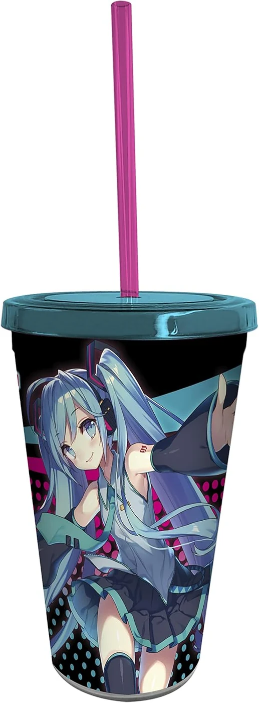 ABYSTYLE Hatsune Miku 16 Oz. Plastic Acrylic Tumbler Carnival Cup With Reusable Straw & Leakproof Lid BPA-Free Anime Manga Drinkware Home & Kitchen Essentials Gift