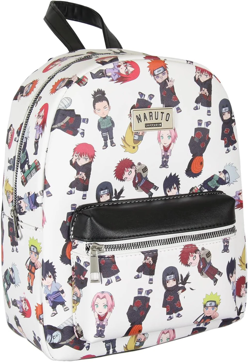 Bioworld Naruto Shippuden Allover Chibi Character Faux Leather Mini Backpack Tote Bag