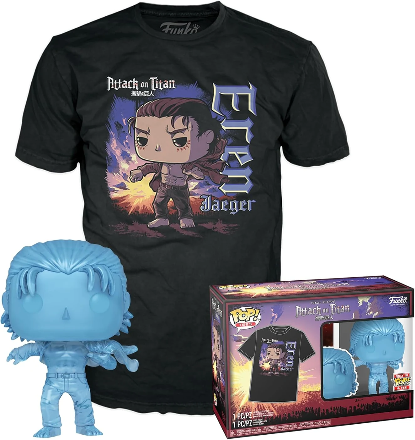 Funko POP! & Tee: Attack on Titan - Eren Yaeger with Marks - Large - (L) - T-Shirt - Clothes with Collectable Vinyl Figure - Gift Idea - Figure and Short Sleeve Top for Adults Unisex Men