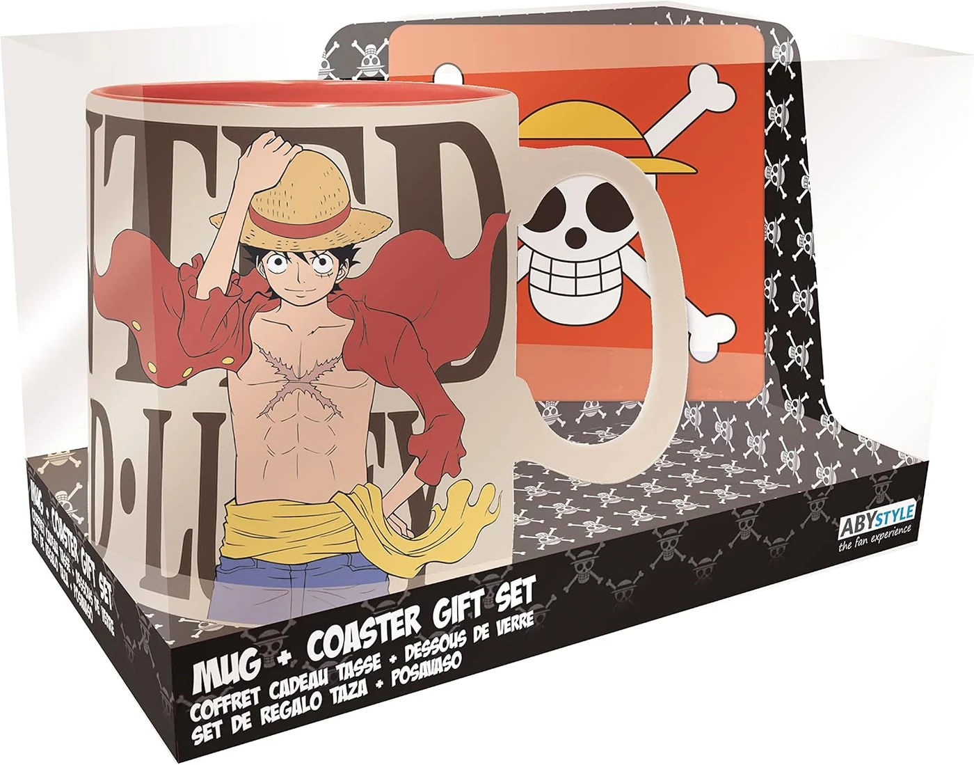 ABYSTYLE One Piece Luffy Ceramic Coffee Tea Mug 16 Oz. & Absorbent Coaster Gift Set Anime Manga Drinkware 2 Pcs