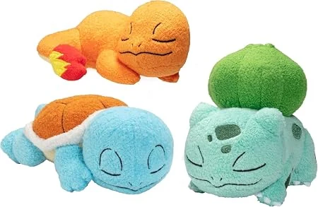 Pokémon 5" Sleeping Squirtle, Charmander, Bulbasaur Starter Plush 3-Pack - Officially Licensed - Authentic Soft Stuffed Animal Toy Figure Set - Easter Basket Stuffer Gift for Kids, Boys, Girls - 2+