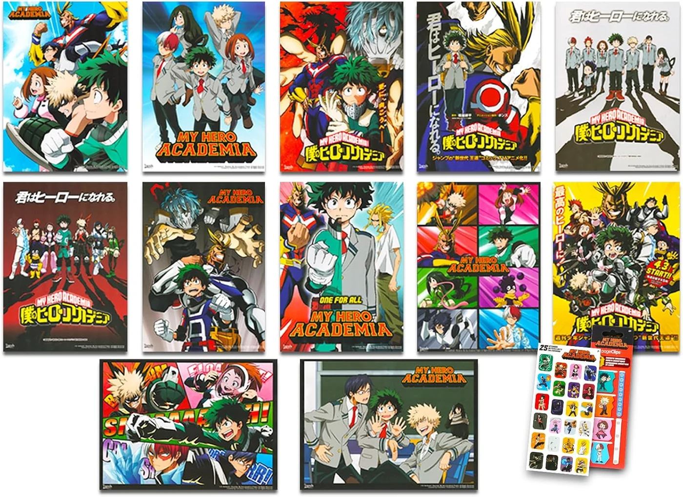 My Hero Academia Poster Set - Room Decor Bundle with 12 Anime Wall Art Posters 8" x 11" Plus More | Wall Poster Pack for Kids, Teens, Adults
