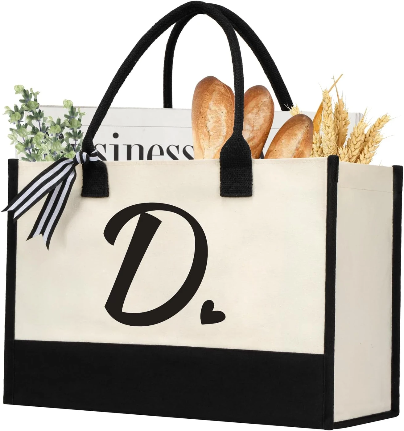 shenee Initial Canvas Tote Bag, Personalized Beach Bags Gift for Women