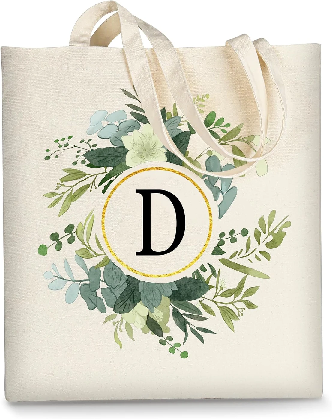 AUSVKAI Canvas Tote Bag for Women, Cute Aesthetic Leaf Initial Trendy Cotton Reusable Personalized Birthday Bags