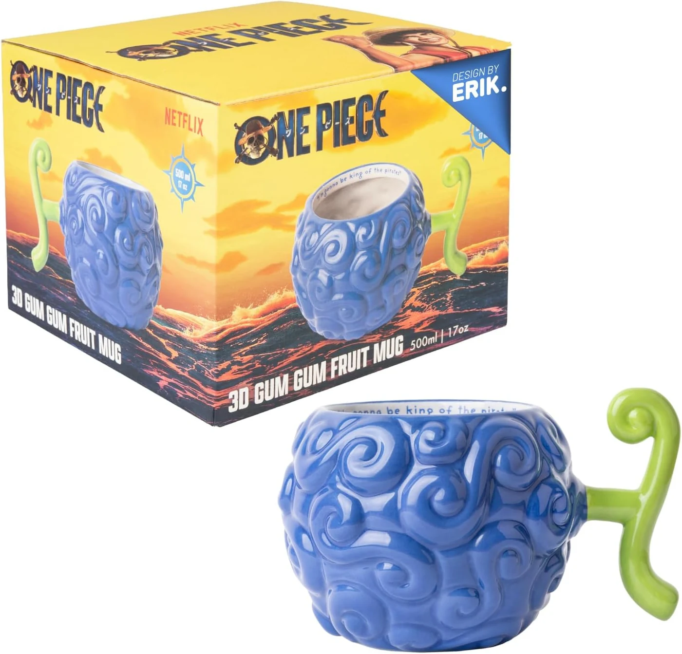 Grupo Erik One Piece Netflix Gum-Gum Fruit 3D Ceramic Mug | 50 cl / 500 ml / 17 oz - 6 x 4 x 5 inches / 16 x 10 x 12.5 cm | Coffee Mug | Tea Mug | Cool Gifts | One Piece Manga