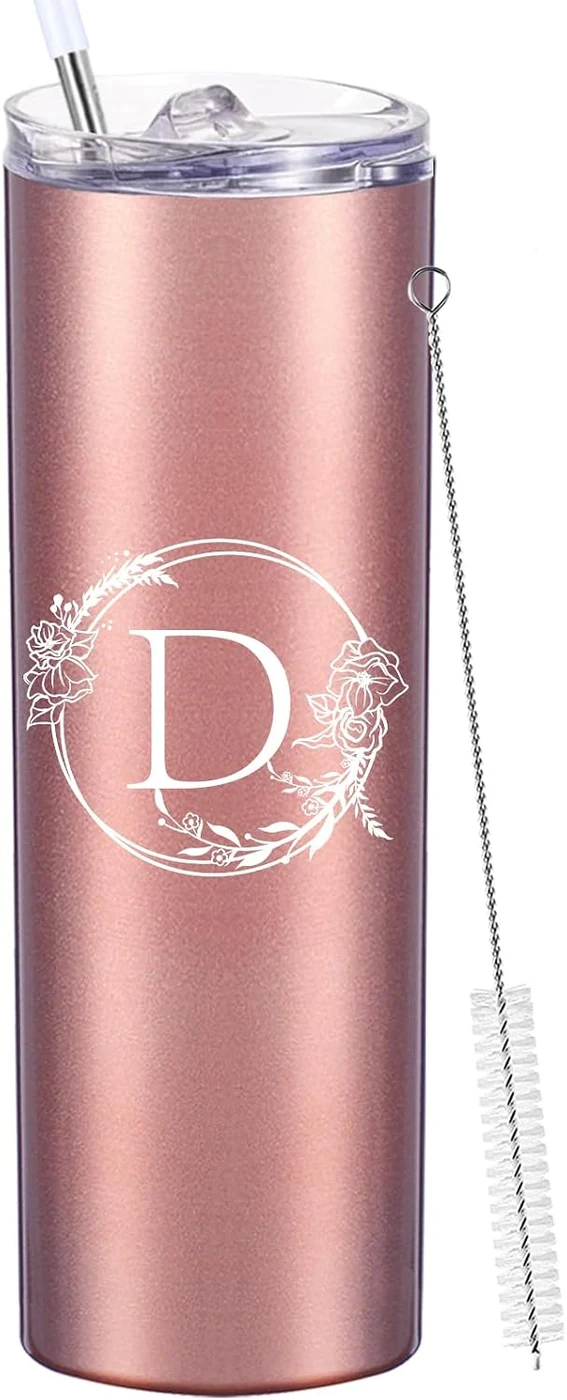 Personalized Tumbler Cup with Initials.Cup with Letter D 20oz Skinny Tumbler.Personalized Travel Monogram Letter Coffee Mug Gifts.Custom Initial Tumbler gifts for Women Birthday Christmas.