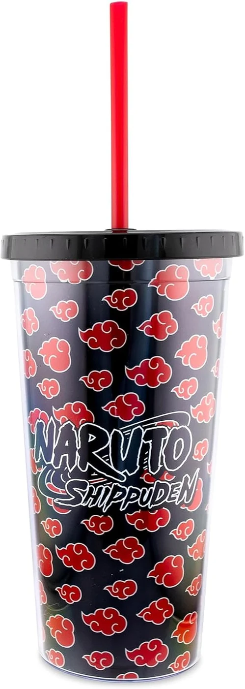Naruto Shippuden Akatsuki Plastic Carnival Cup With Spill-Resistant Lid and Reusable Straw | Double-Walled Travel Tumbler For Drinks | Holds 20 Ounces