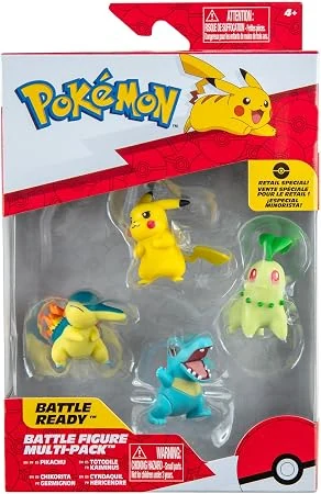 Pokémon PKW2578 Battle Figure Multipack Pack of 4 with Pikachu, Endive, Karnimani, Fiery Hedgehog, Official Detailed Figures, 5 cm Each