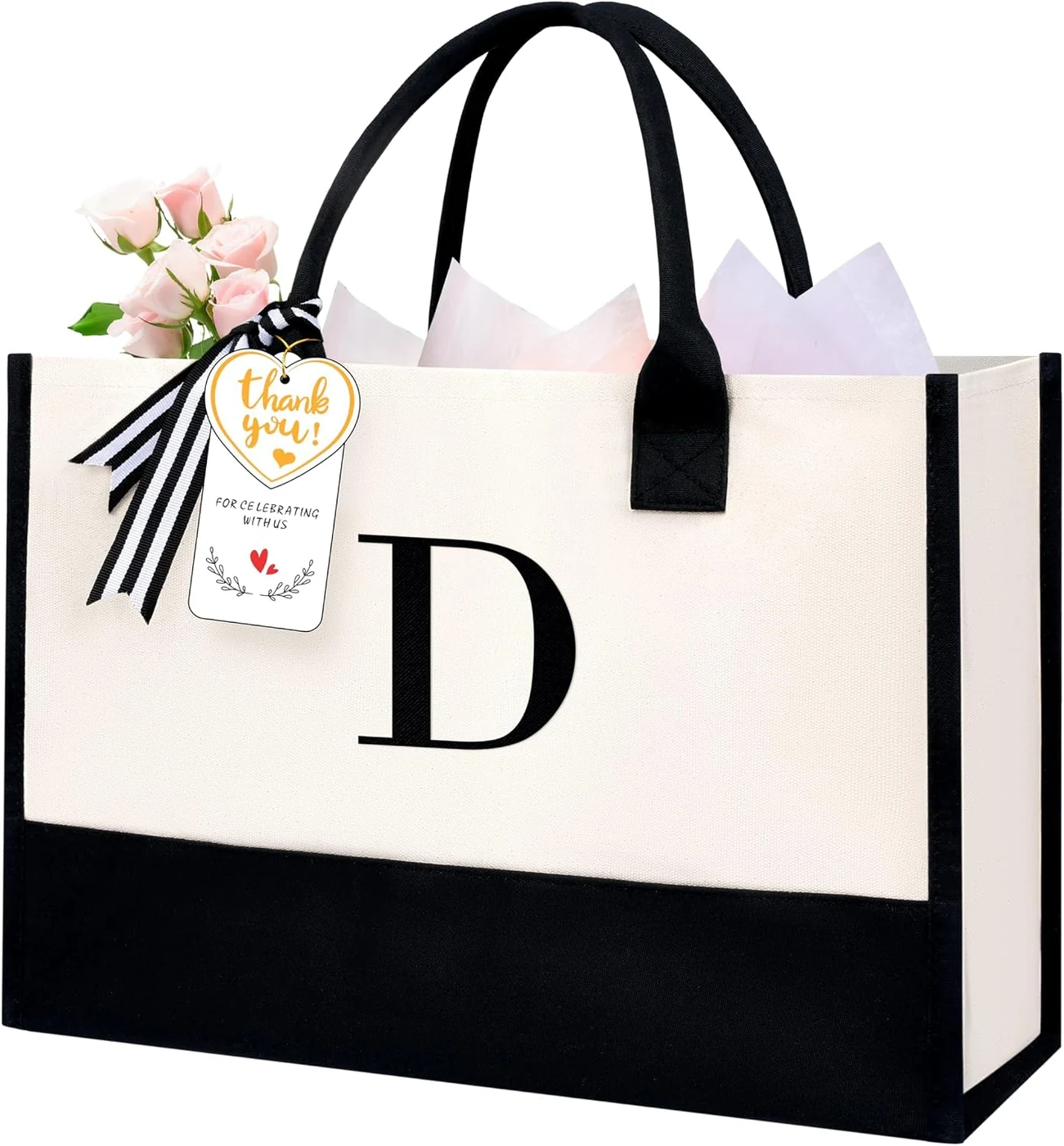 BAGAIL Initial Tote Bag, Personalized Birthday Gifts for Women, Teacher, Friends, Mom, Wedding, Monogrammed Beach Bag