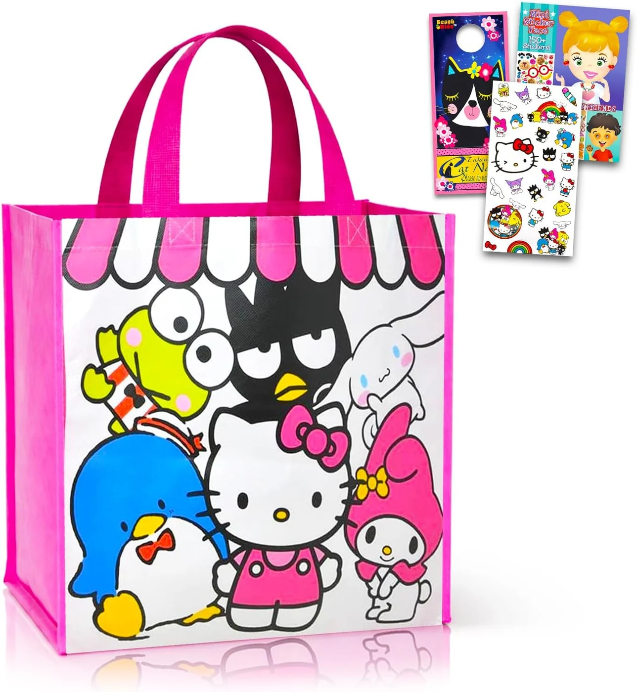 SANRIO Hello Kitty Tote Bag Set - My Melody Accessories Bundle with Cinnamoroll Reusable Grocery Bag, Stickers, More | Keroppi & Tuxedo Sam Tote Set