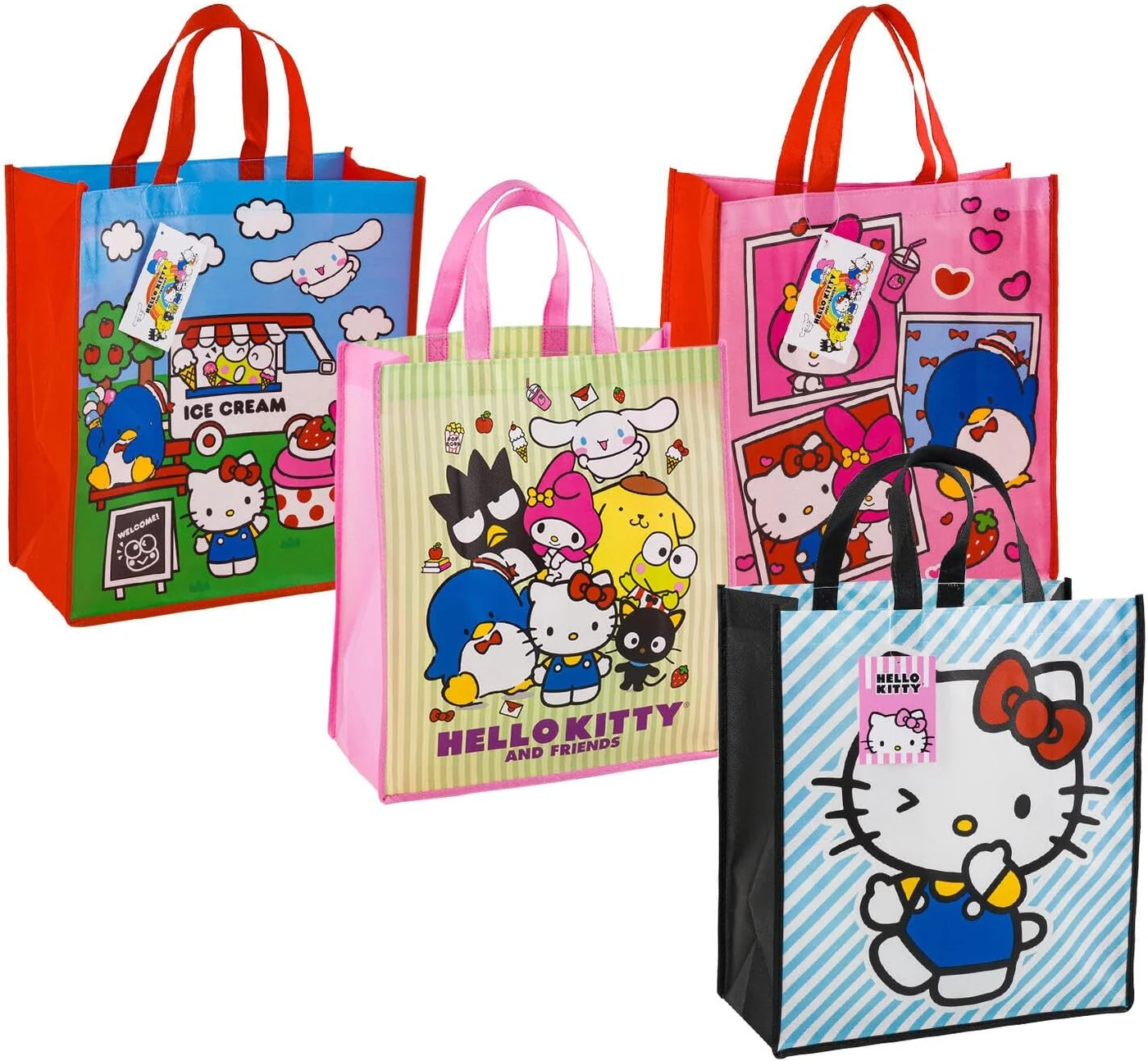 Hello Kitty and Friends Tote Bag 4 Pack Assorted, Ice Cream Design