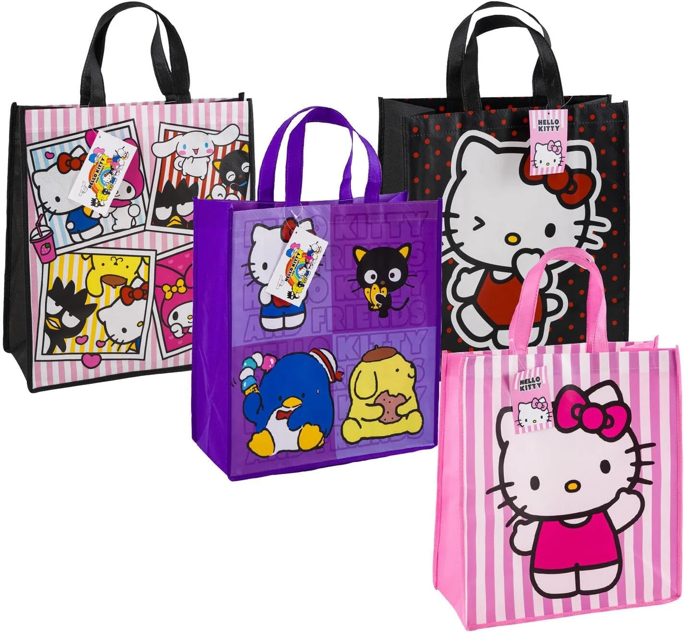 Hello Kitty and Friends Tote Bag 4 Pack 16" Assorted, Picture Frame Design