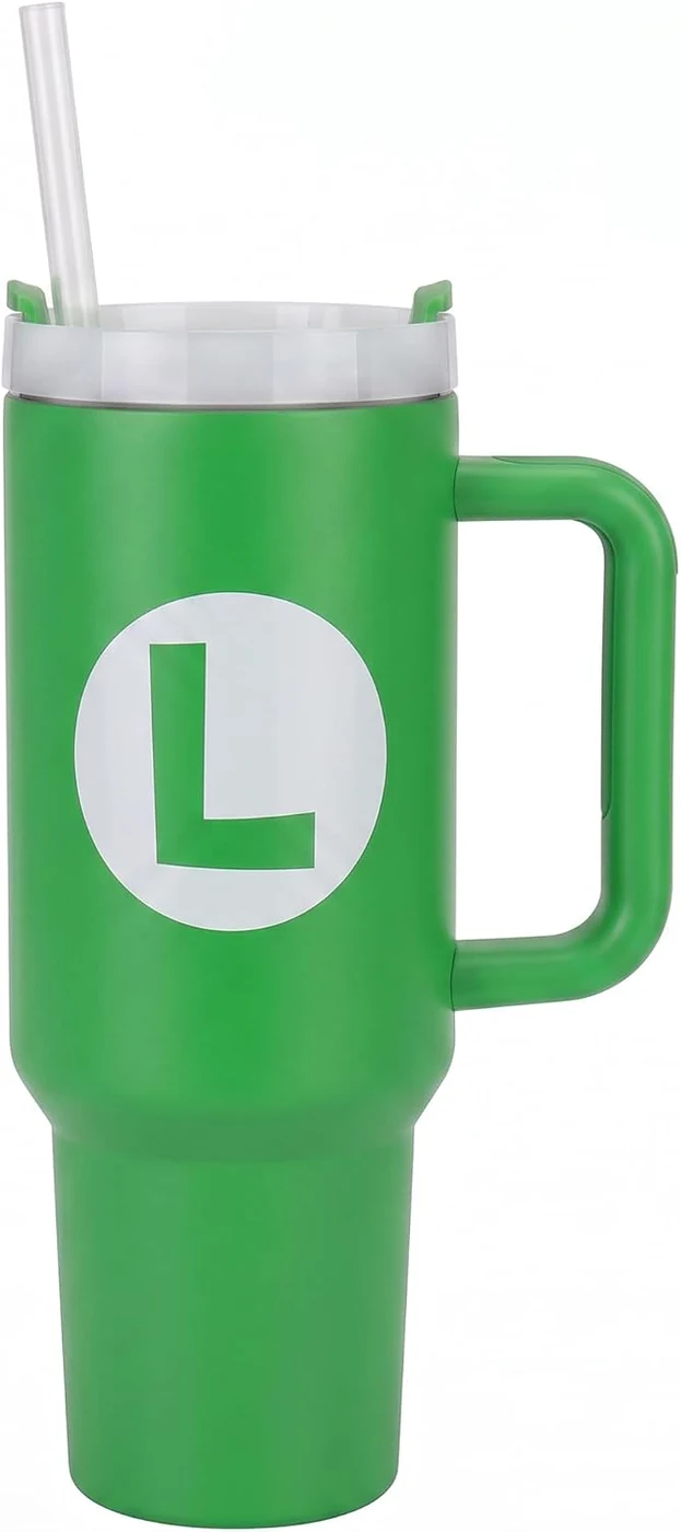 Nintendo: Super Mario: Luigi Icon - 40 oz Tumbler - Green, Stainless Steel, Straw & Lid, Grip Handle, Hot & Cold Drinks, Licensed Insulated Travel Cup