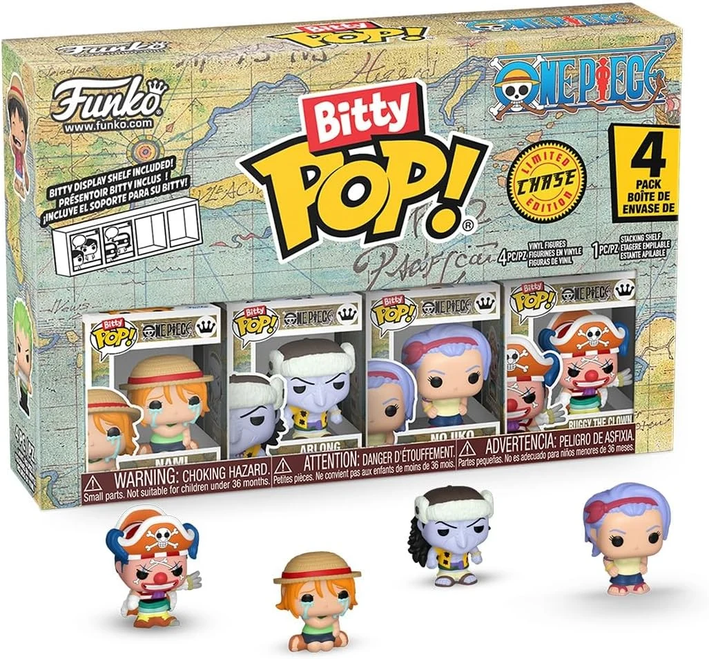 Funko Bitty Pop! One Piece - Nami, Arlong, Nojiko, and A Surprise Mystery Mini Figure - 0.9 Inch (2.2 Cm) Collectable - Stackable Display Shelf Included - Gift Idea - Party Bags Stocking - Cake Topper