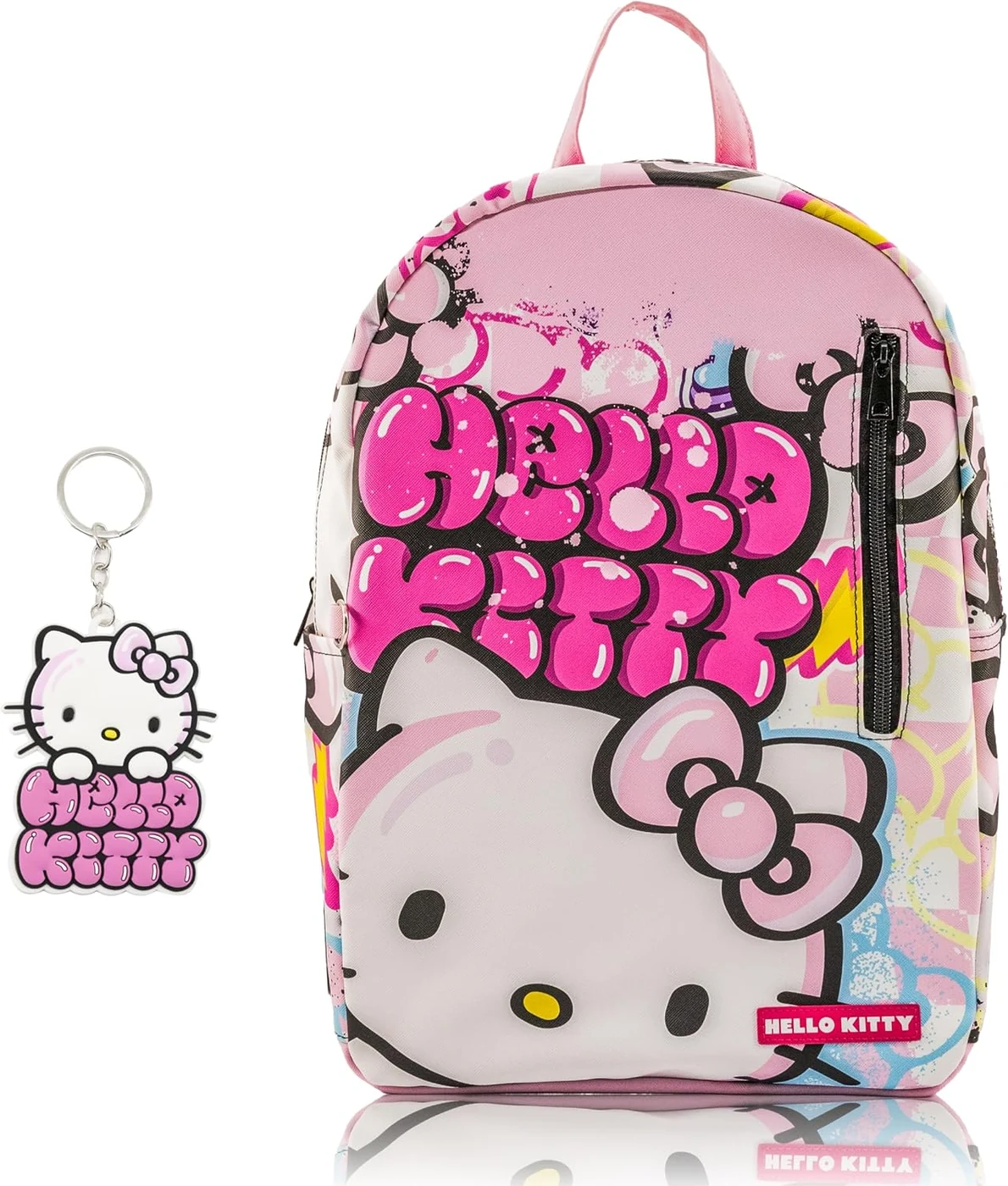 Fast Forward Sanrio Hello Kitty Backpack for Teens | 16" Saffiano Leather School Bookbag with Rubber Luggage Tag | Hello Kitty Backpack Purse for Girls, Boys, Unisex | Officially Licensed