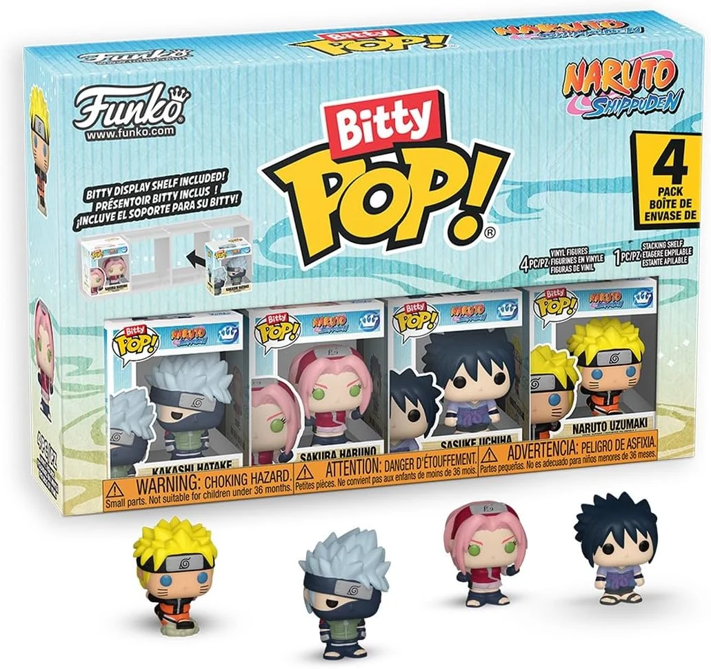 Funko Pop! Bitty: Naruto Shippuden - Kakashi, Sakura, Sasuke, and Chase Mini Figure - 0.9 Inch (2.2 Cm) - Anime Collectable - Gift Idea - Stackable Display Shelf Included
