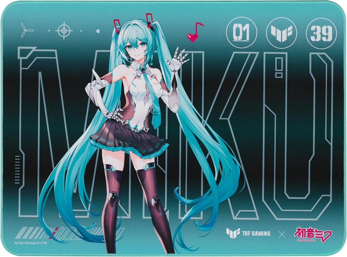 ASUS TUF Gaming P1 Portable Gaming Mouse pad Hatsune Miku Edition with Water-Resistant Surface, Durable Anti-fray Stitching, and Non-Slip Rubber Base
