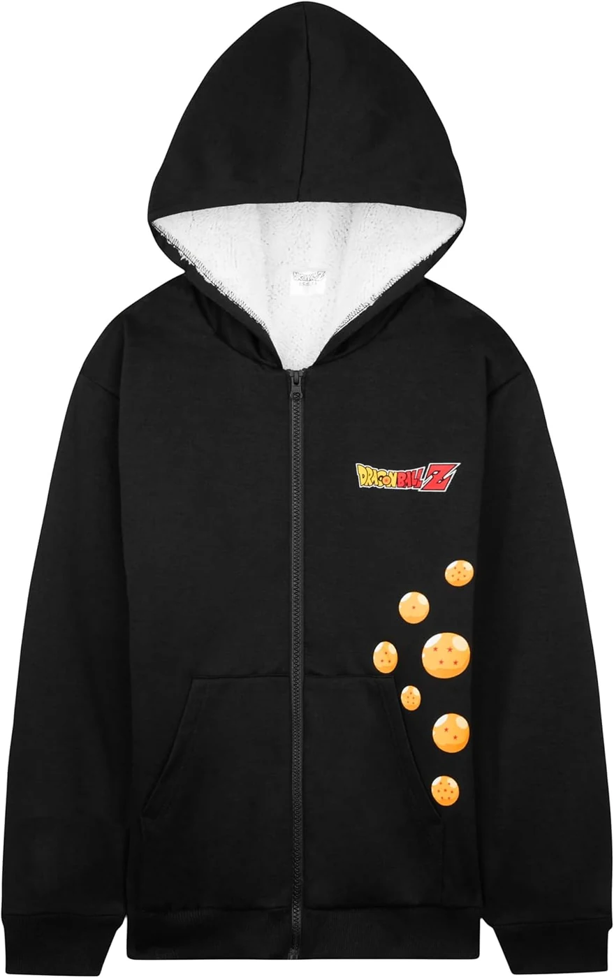 Dragon Ball Z Hoodie for Boys Teens, 9-16 Years, Fleece Sweatshirt Sherpa Hooded Jacket Zip Up Hoodie, Anime Gifts for Boys