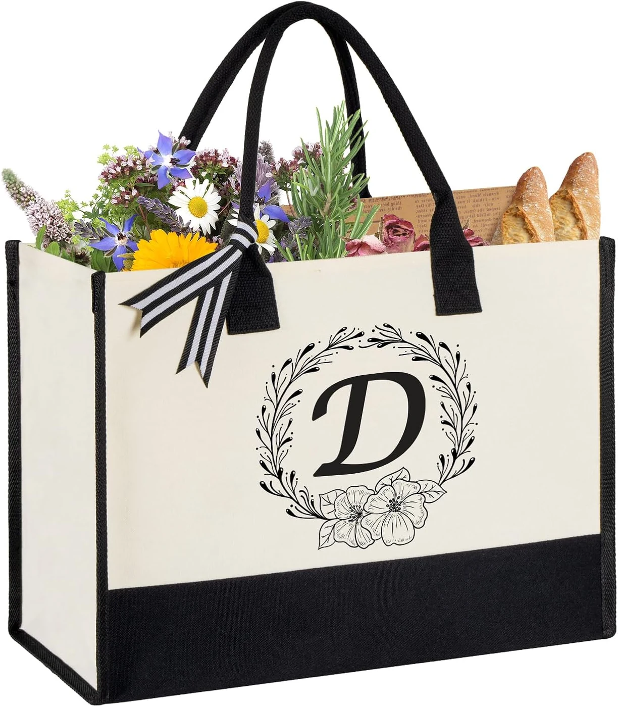 Personalized Initial Canvas Tote Bag, Beach Bags for Women, Gift for Mom