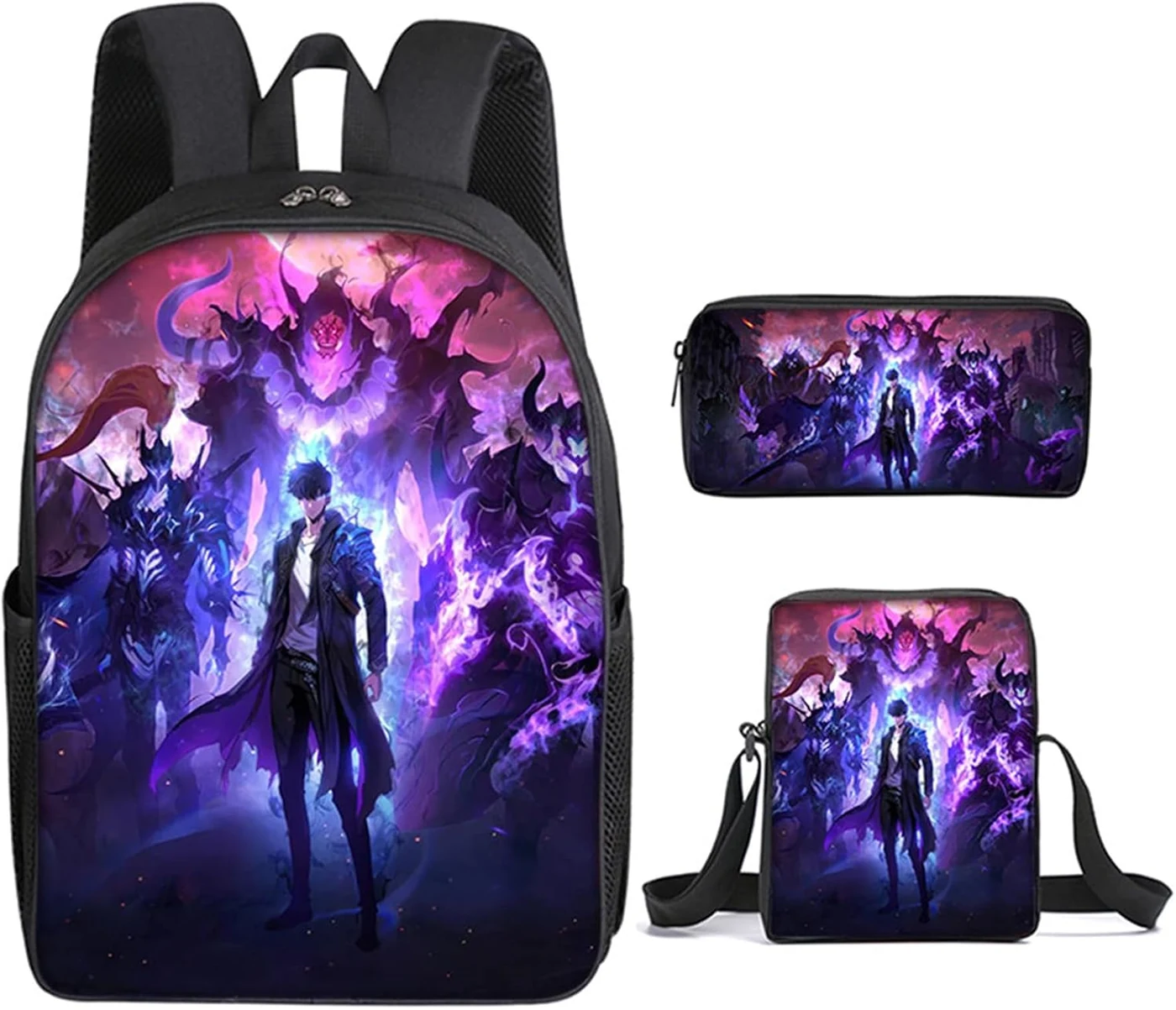 ISaikoy 3 in 1 Anime Solo Leveling Backpack Bookbag Daypack Satchel School Bag 14