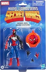 Marvel Legends Series Secret Wars Spider-Man (Alien Costume), Retro Comics Collectible 6 Inch Action Figure with Lenticular Shield