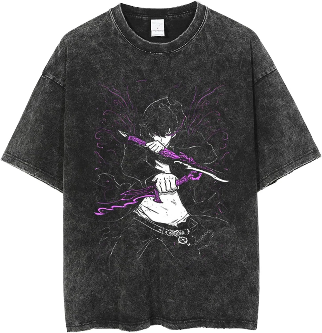 ISaikoy Anime Solo Leveling T-Shirt Vintage Short Sleeve Washed Cotton Tee Shirt Costume
