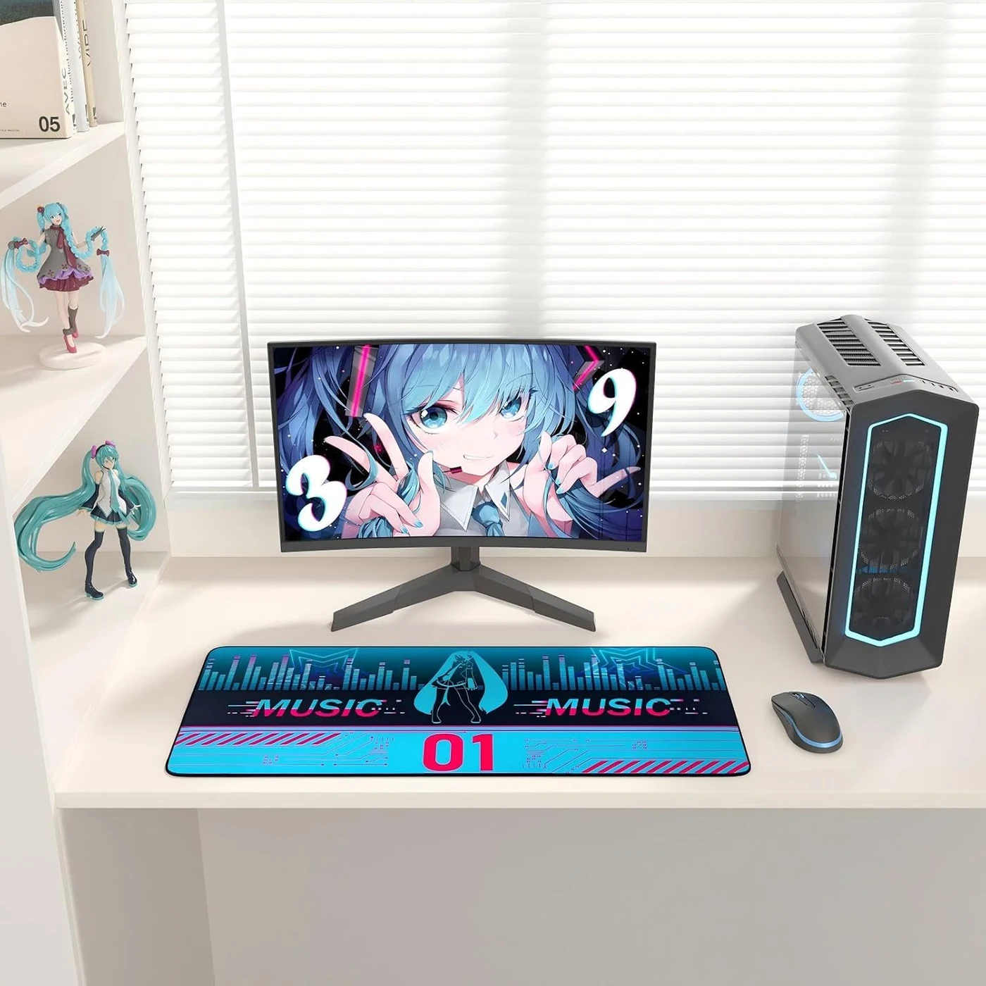 Mouse Pad with Non-Slip Rubber Base, 35.4" × 15.7", Hatsune Miku Collaboration Series