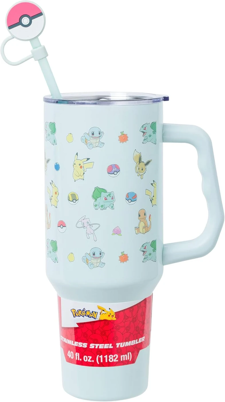 Silver Buffalo Pokémon Fruit Snack, Pikachu, Stainless Steel Tumbler, 40oz